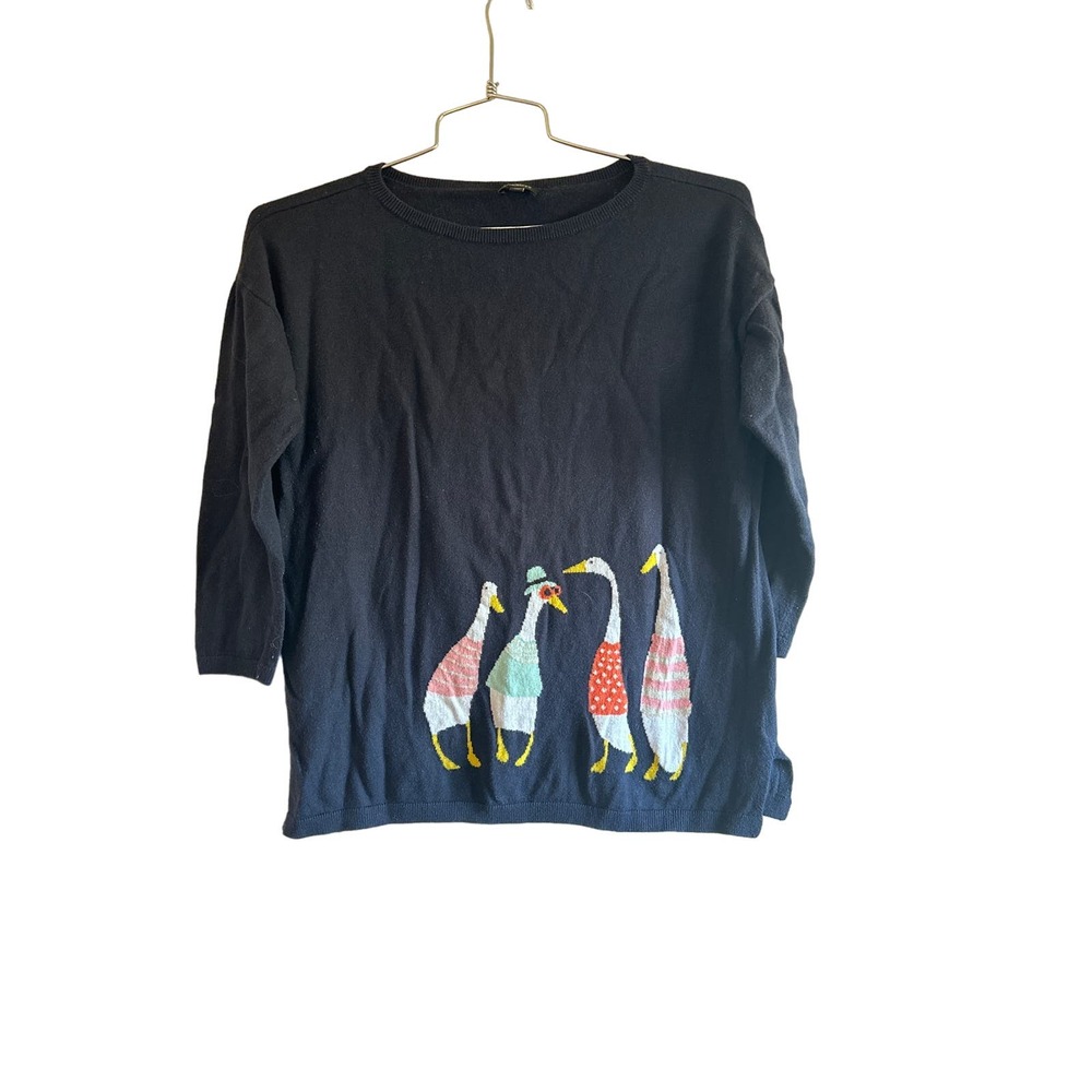Talbots Blue Sweater Goose Animal Print Design Size Medium